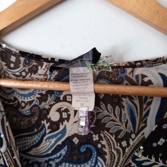 VTG Y2K Paisley Sequin Wrap Top Womens 1X Fairy Boho Glam Brown Asymmetrical - Picture 7 of 9